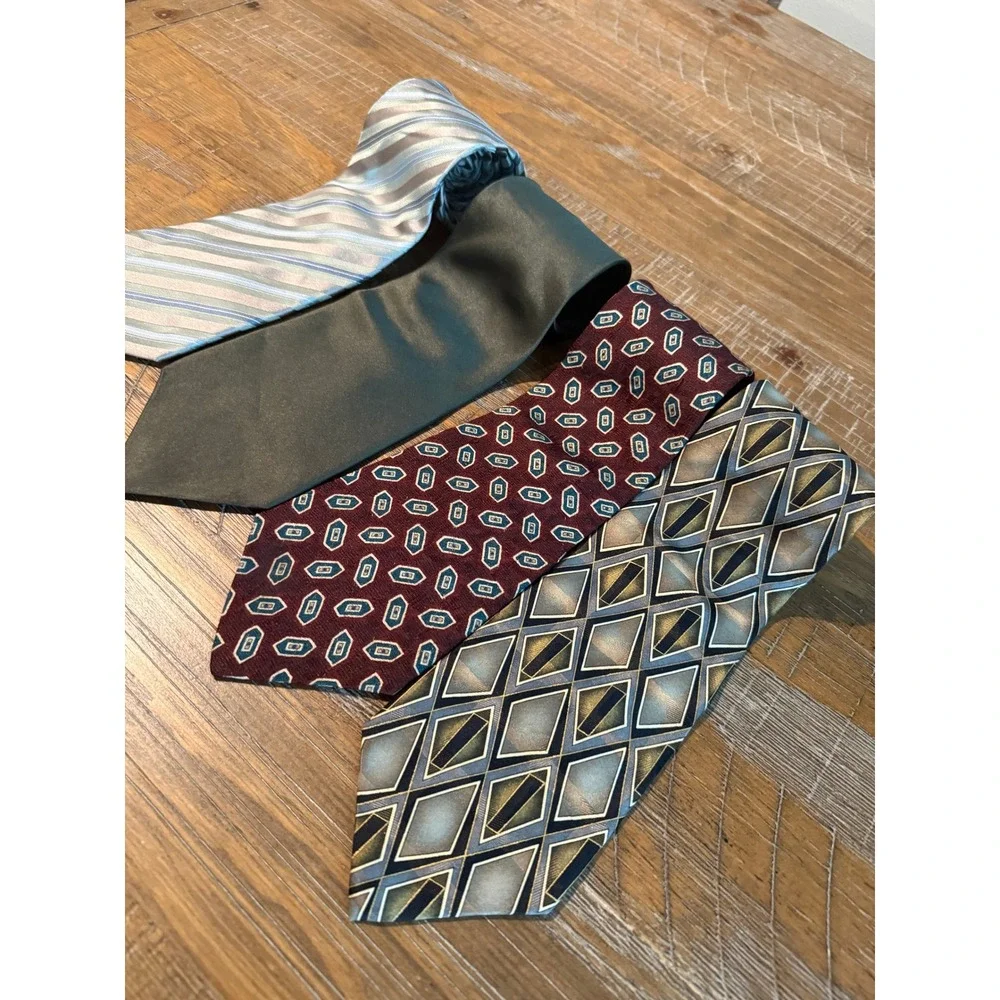 VTG Mens Necktie Ties Lot 4 Perry Ellis Puritan Ziggurat Geometric Striped Solid
